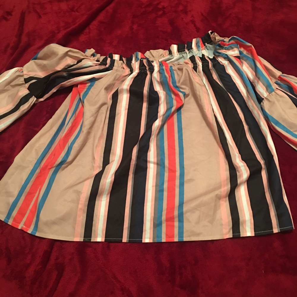 Plus Bell  Sleeve Striped Bardot Top